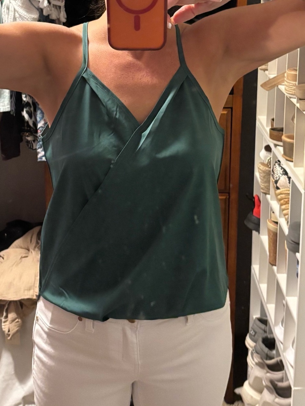 Womens Emerald Green Satin Cami Tank Top
